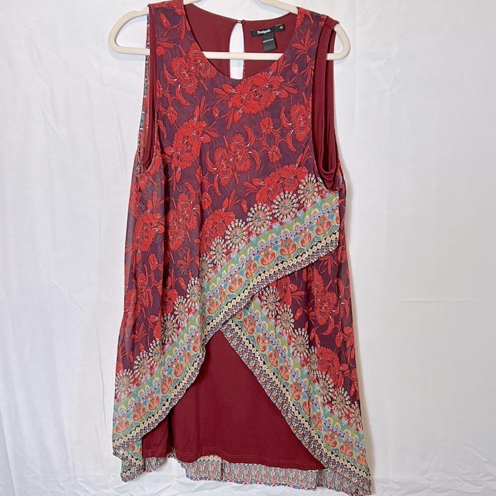 Desigual Multicolored Midi Dress Size 46 (xxl) Lined Keyhole back Excellent